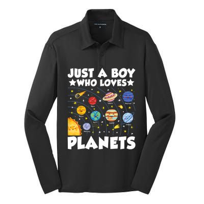 Just A Boy Who Loves Planets Solar System Space Science Geek Silk Touch Performance Long Sleeve Polo