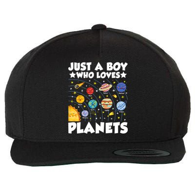 Just A Boy Who Loves Planets Solar System Space Science Geek Wool Snapback Cap