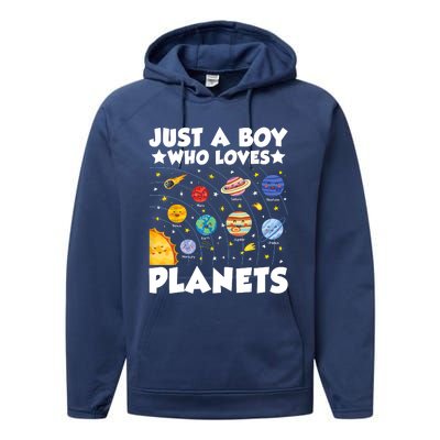 Just A Boy Who Loves Planets Solar System Space Science Geek Performance Fleece Hoodie