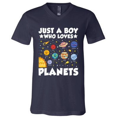 Just A Boy Who Loves Planets Solar System Space Science Geek V-Neck T-Shirt