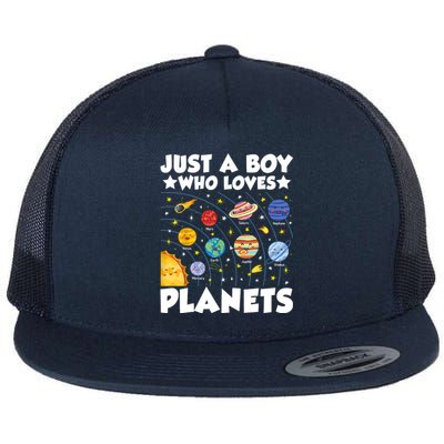 Just A Boy Who Loves Planets Solar System Space Science Geek Flat Bill Trucker Hat