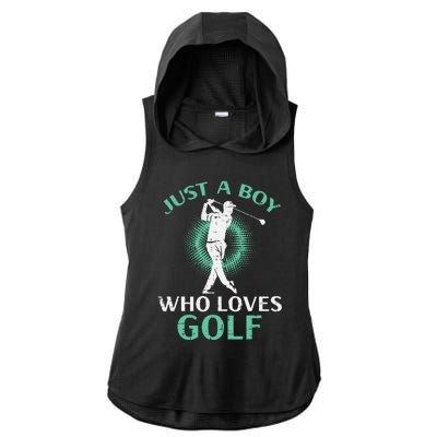 Just A Boy Who Loves Golf Golfing Golfer Ladies PosiCharge Tri-Blend Wicking Draft Hoodie Tank