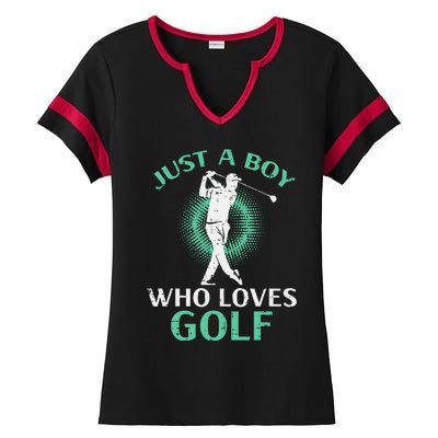 Just A Boy Who Loves Golf Golfing Golfer Ladies Halftime Notch Neck Tee