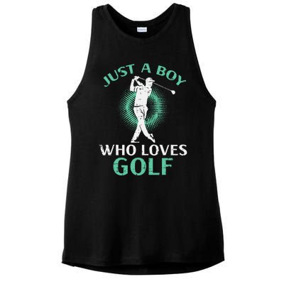 Just A Boy Who Loves Golf Golfing Golfer Ladies PosiCharge Tri-Blend Wicking Tank