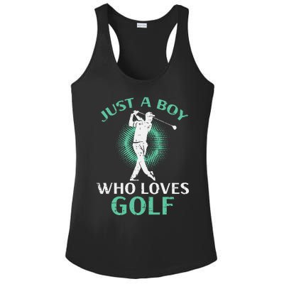 Just A Boy Who Loves Golf Golfing Golfer Ladies PosiCharge Competitor Racerback Tank