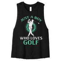 Just A Boy Who Loves Golf Golfing Golfer Women's Racerback Cropped Tank