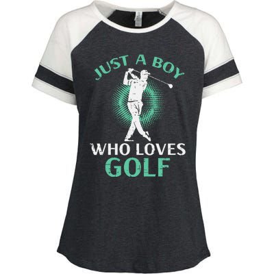 Just A Boy Who Loves Golf Golfing Golfer Enza Ladies Jersey Colorblock Tee