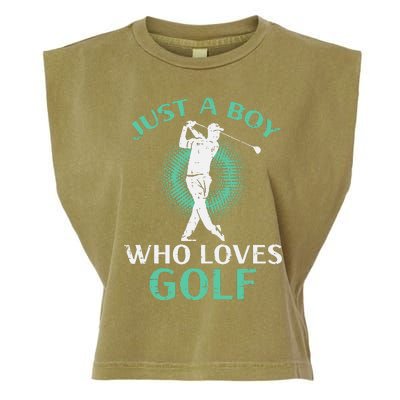 Just A Boy Who Loves Golf Golfing Golfer Garment-Dyed Women's Muscle Tee