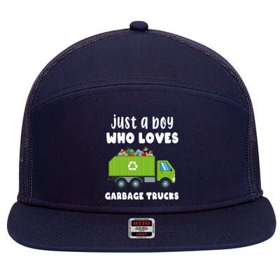 Just A Boy Who Loves Garbage Trucks 7 Panel Mesh Trucker Snapback Hat