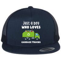 Just A Boy Who Loves Garbage Trucks Flat Bill Trucker Hat