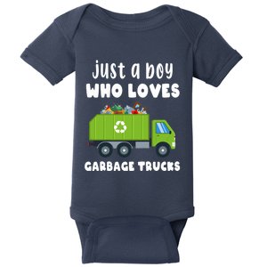 Just A Boy Who Loves Garbage Trucks Baby Bodysuit