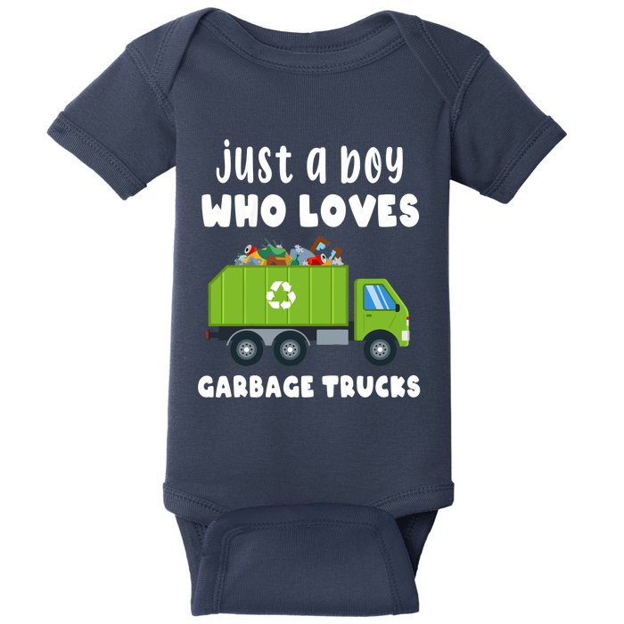 Just A Boy Who Loves Garbage Trucks Baby Bodysuit