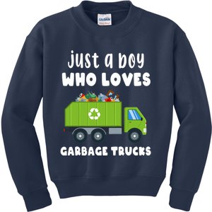 Just A Boy Who Loves Garbage Trucks Kids Sweatshirt