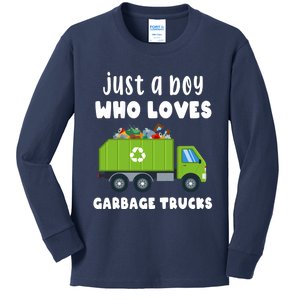 Just A Boy Who Loves Garbage Trucks Kids Long Sleeve Shirt