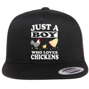 Just A Boy Who Loves Chickens Farm Chicken Gift Flat Bill Trucker Hat