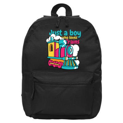 Just A Boy Who Loves Trains Cute 16 in Basic Backpack