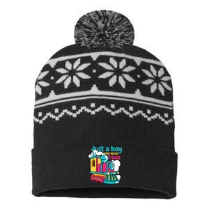 Just A Boy Who Loves Trains Cute USA-Made Snowflake Beanie