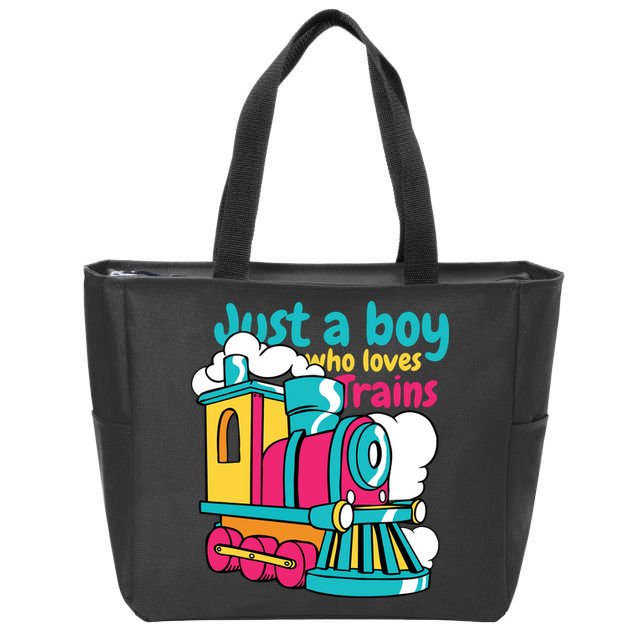 Just A Boy Who Loves Trains Cute Zip Tote Bag
