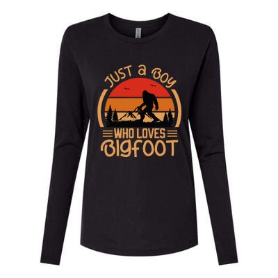 Just A Boy Who Loves Bigfoot Funny Sasquatch Womens Cotton Relaxed Long Sleeve T-Shirt