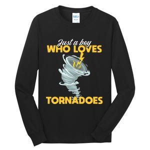 Just A Boy Loves Tornado Hurricane Weather Chaser Boy Tall Long Sleeve T-Shirt