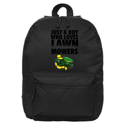 Just A Boy Who Loves Lawn Mowers 16 in Basic Backpack