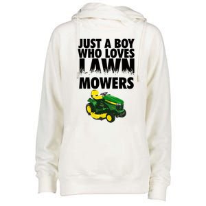 Just A Boy Who Loves Lawn Mowers Womens Funnel Neck Pullover Hood