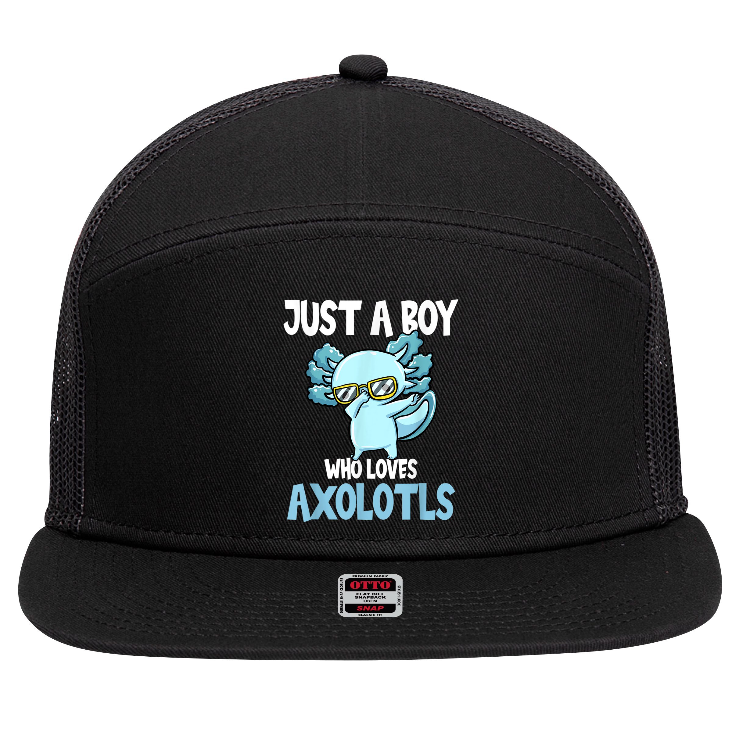 Just A Boy Who Loves Axolotls Cute Kawaii 7 Panel Mesh Trucker Snapback Hat
