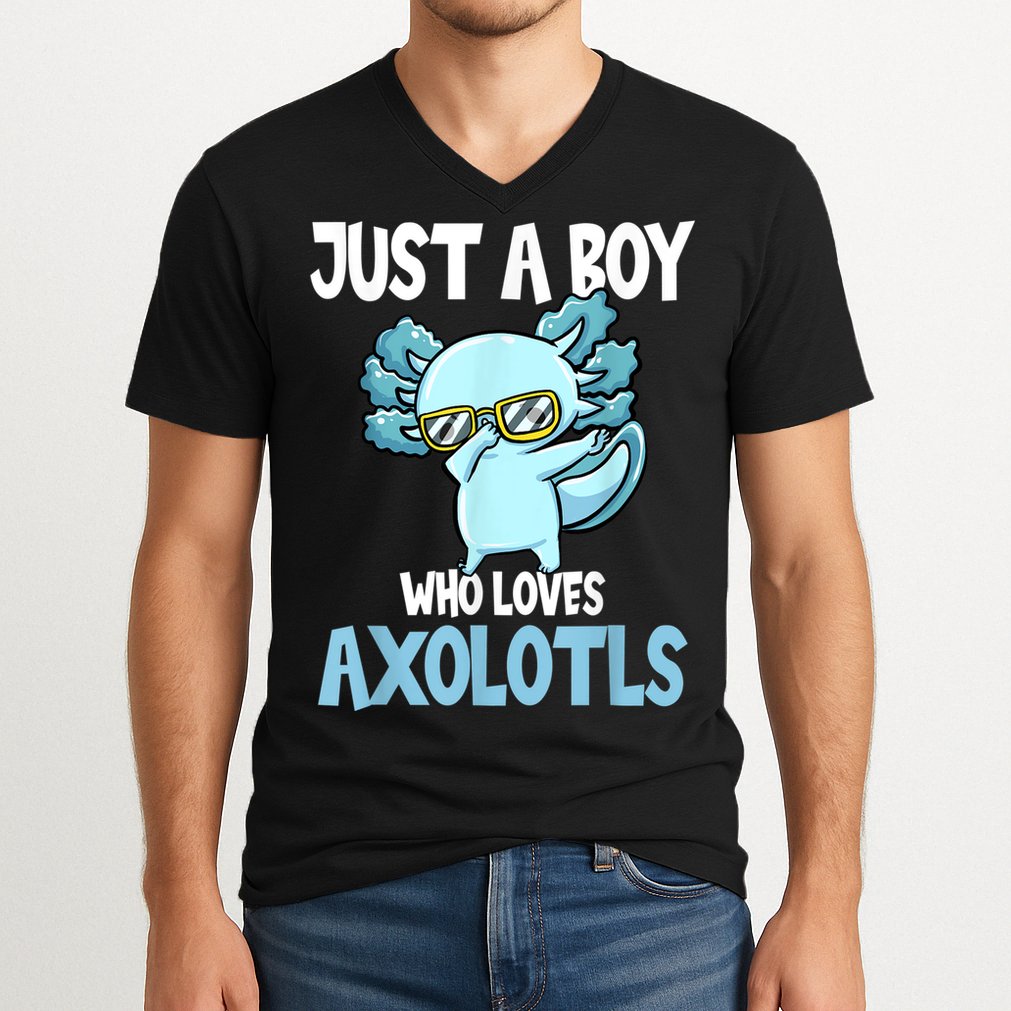Just A Boy Who Loves Axolotls Cute Kawaii V-Neck T-Shirt