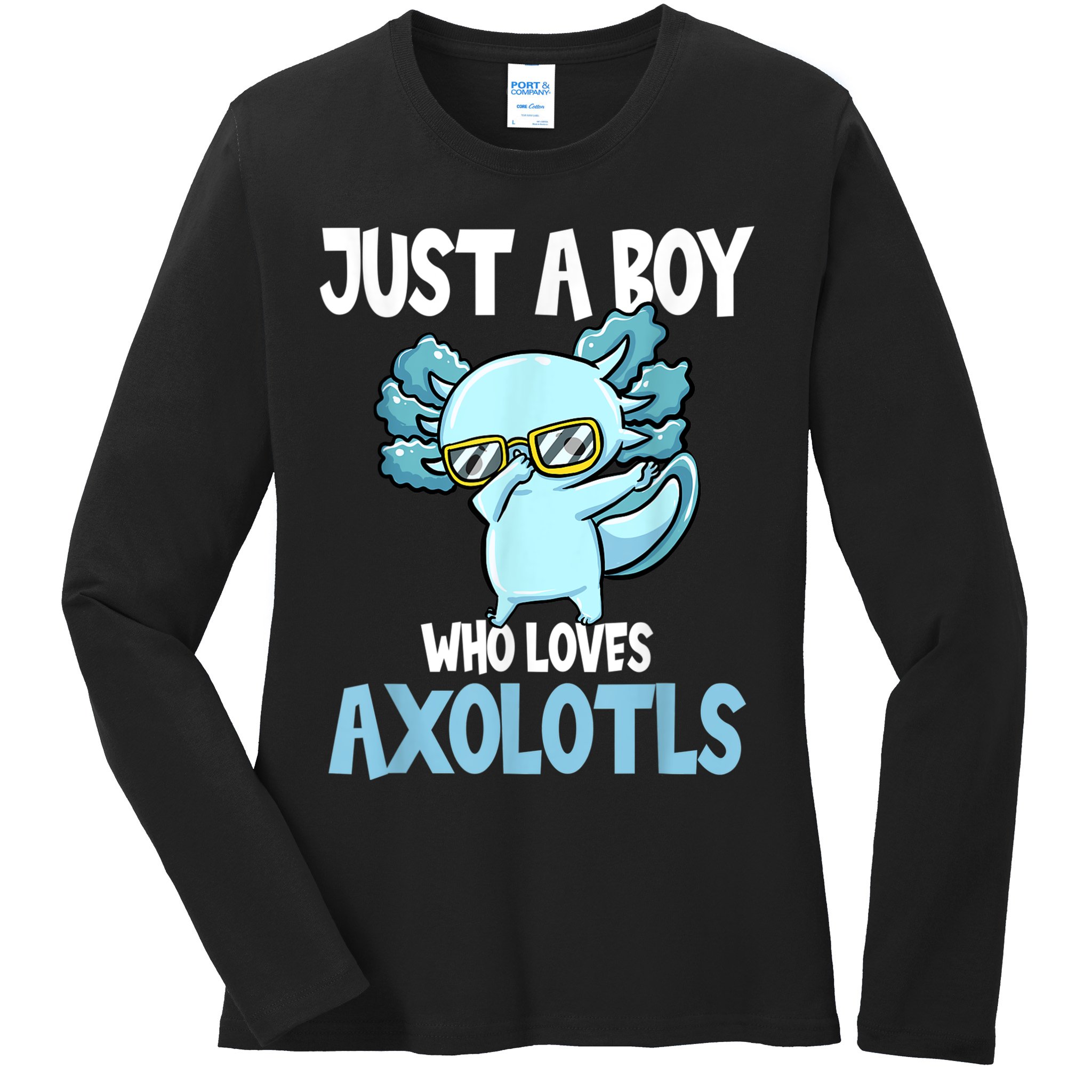 Just A Boy Who Loves Axolotls Cute Kawaii Ladies Long Sleeve Shirt