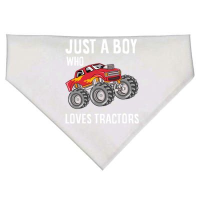 Just A Boy Who Loves Tractors Gift USA-Made Doggie Bandana