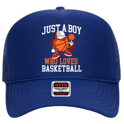 Just A Boy Who Loves Basketball - Player Hoops High Crown Mesh Back Trucker Hat