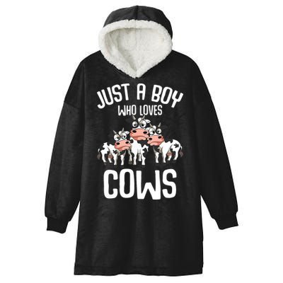 Just A Boy Who Loves Cows Farmers Cow Hooded Wearable Blanket