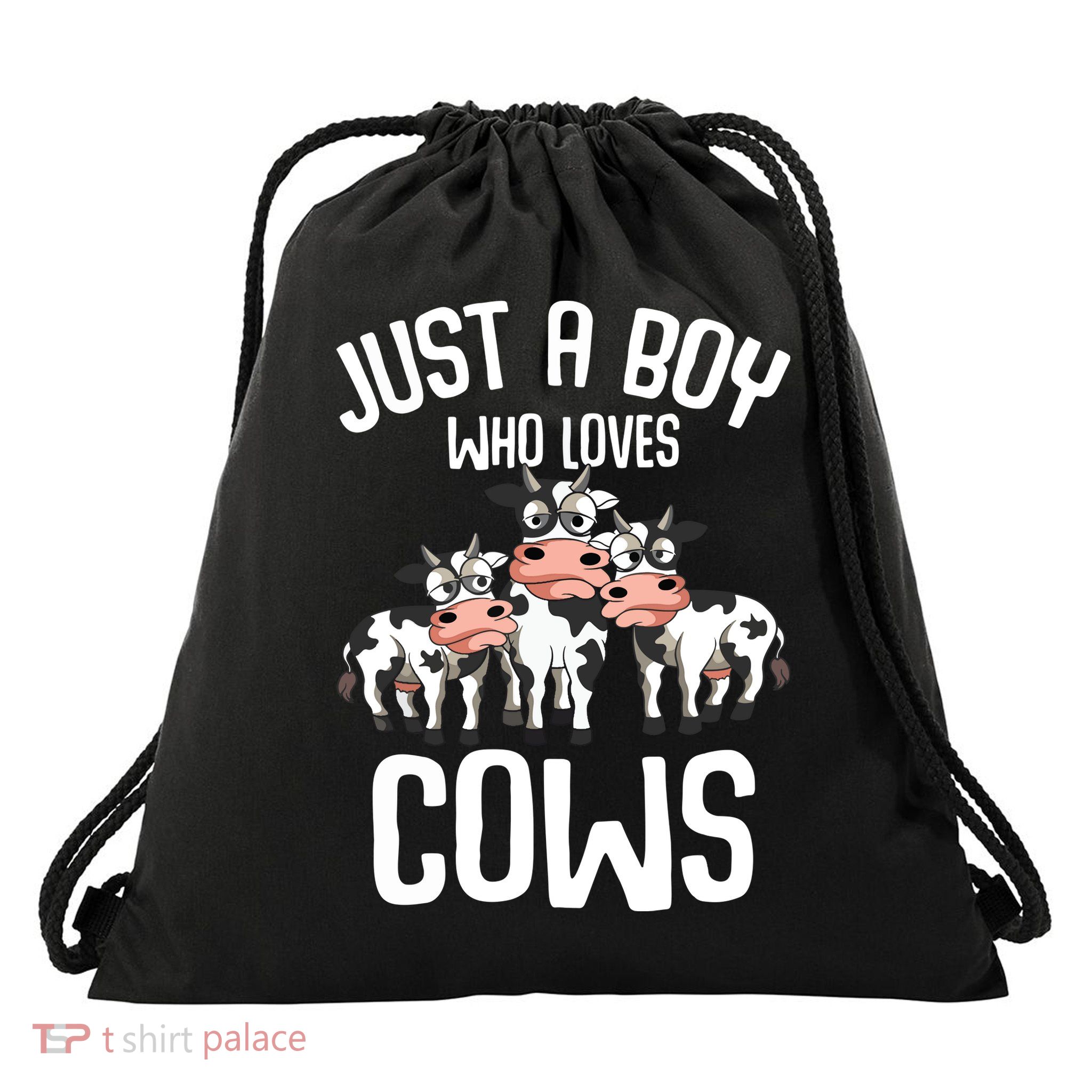 Just A Boy Who Loves Cows Farmers Cow Drawstring Bag
