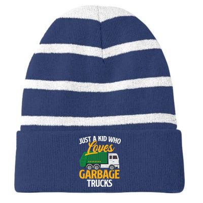 Just A Boy / Girl Who Loves Garbage Trucks Trash Dump Truck Lover Striped Beanie with Solid Band