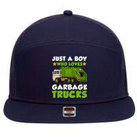 Just A Boy Who Loves Garbage Trucks Lover Trucker 7 Panel Mesh Trucker Snapback Hat