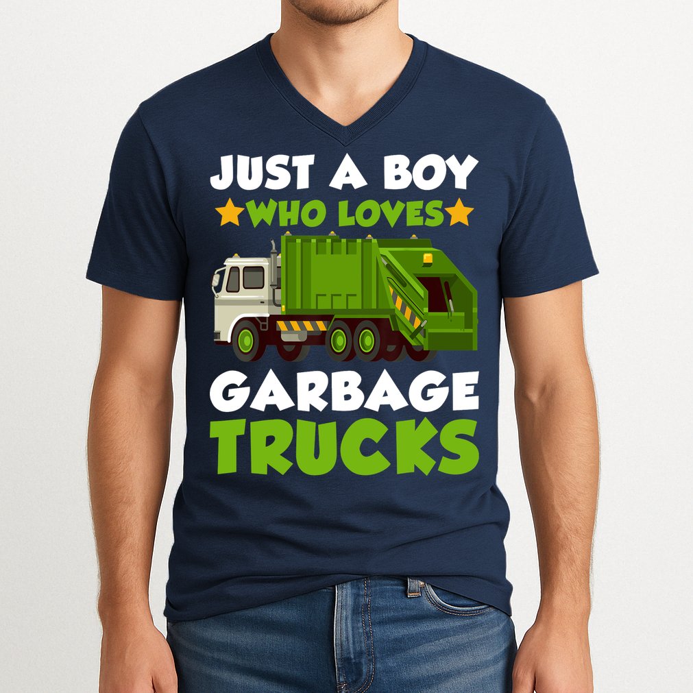 Just A Boy Who Loves Garbage Trucks Lover Trucker V-Neck T-Shirt