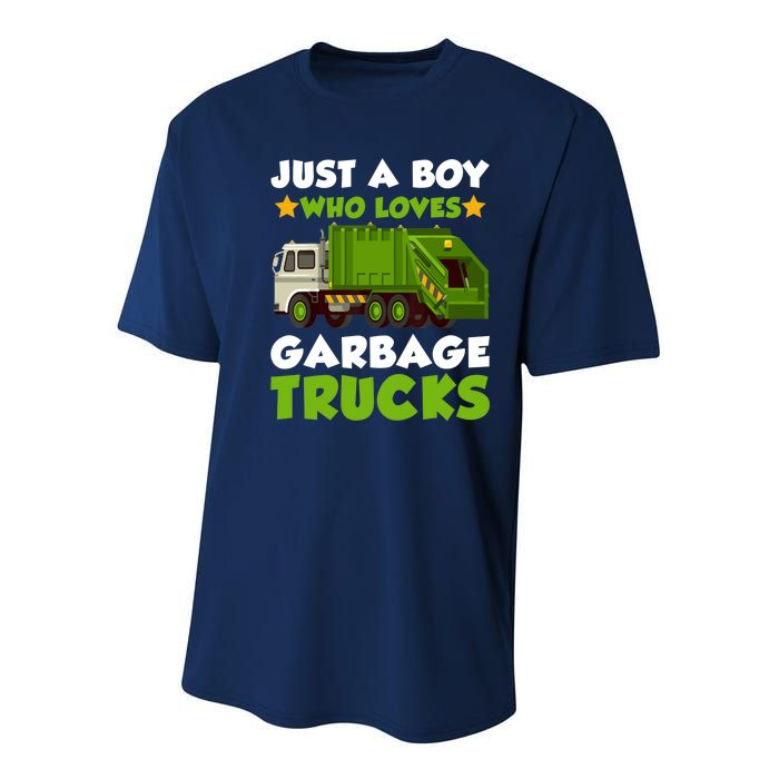 Just A Boy Who Loves Garbage Trucks Lover Trucker Youth Performance Sprint T-Shirt