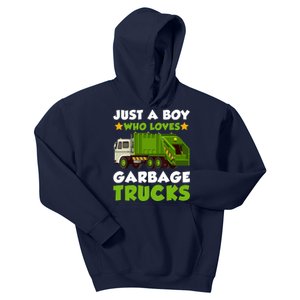 Just A Boy Who Loves Garbage Trucks Lover Trucker Kids Hoodie