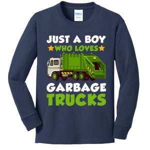 Just A Boy Who Loves Garbage Trucks Lover Trucker Kids Long Sleeve Shirt