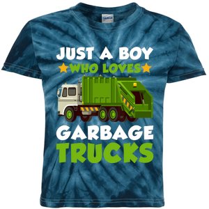 Just A Boy Who Loves Garbage Trucks Lover Trucker Kids Tie-Dye T-Shirt