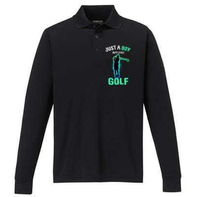 Just A Boy Who Loves Golf Club Golfer Performance Long Sleeve Polo