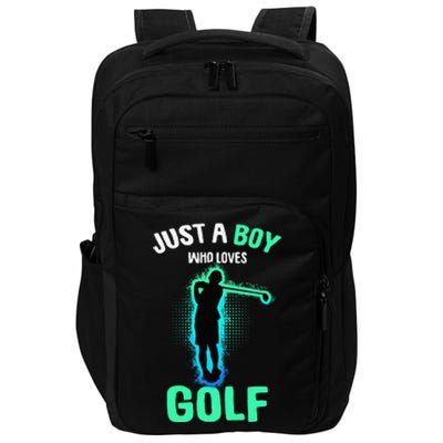 Just A Boy Who Loves Golf Club Golfer Impact Tech Backpack