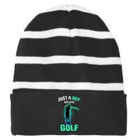 Just A Boy Who Loves Golf Club Golfer Striped Beanie with Solid Band