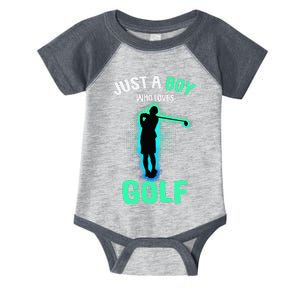 Just A Boy Who Loves Golf Club Golfer Infant Baby Jersey Bodysuit