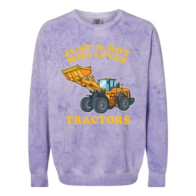 JUST A BOY WHO LOVES DUMP TRACTORS Colorblast Crewneck Sweatshirt