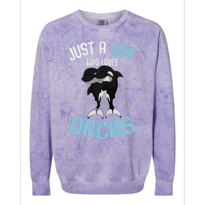 Just A Boy Who Loves Orcas Killer Whale Colorblast Crewneck Sweatshirt