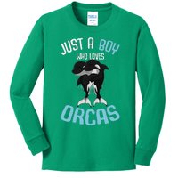 Just A Boy Who Loves Orcas Killer Whale Kids Long Sleeve Shirt