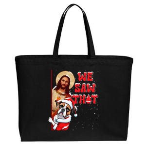 Jesus And Boxer We Saw That Funny Christmas Cotton Canvas Jumbo Tote