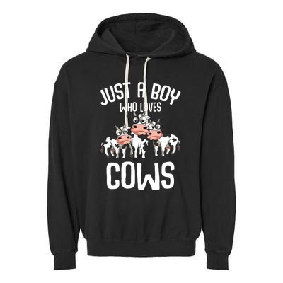 Just A Boy Who Loves Cows Farmers Cow Garment-Dyed Fleece Hoodie