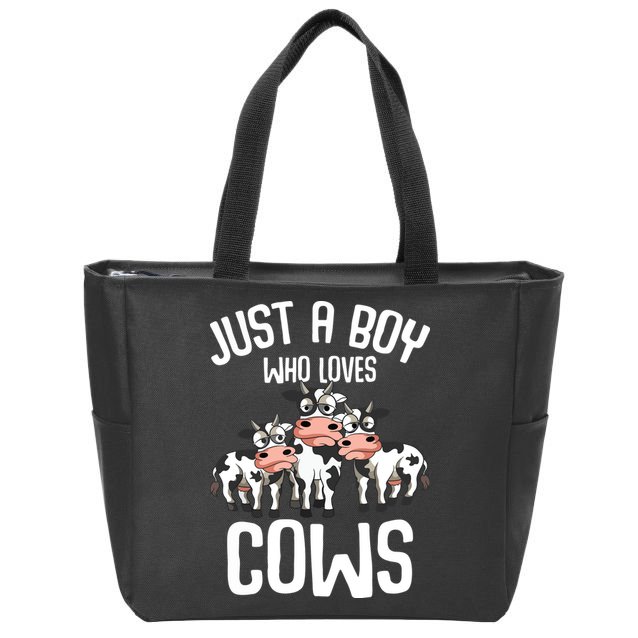 Just A Boy Who Loves Cows Farmers Cow Zip Tote Bag